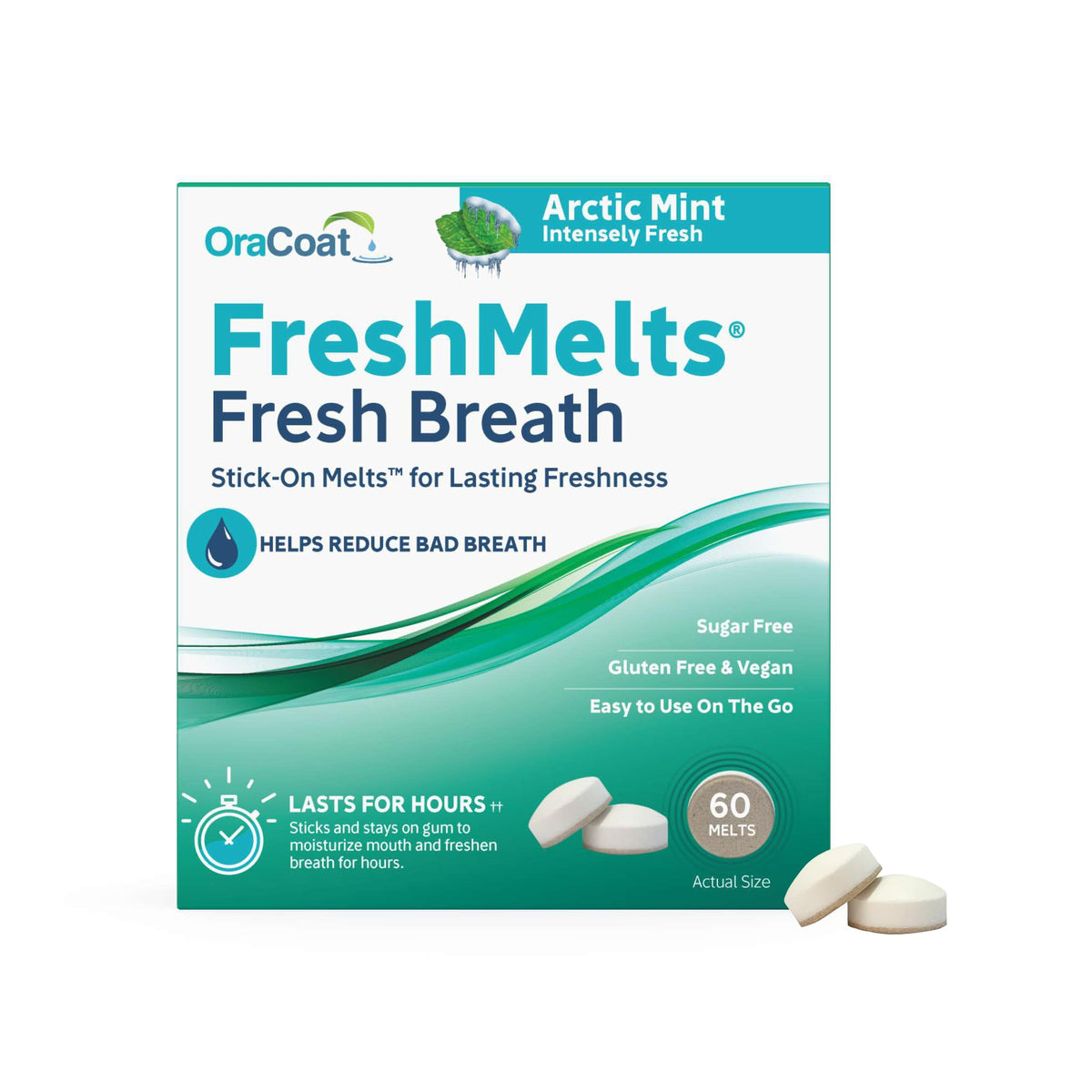 Oracoat FreshMelts شرائح لاصقة لإنتعاش النفس – 60 شريحة، خالية من السكر، غير حمضية، بنكهة النعناع القطبي