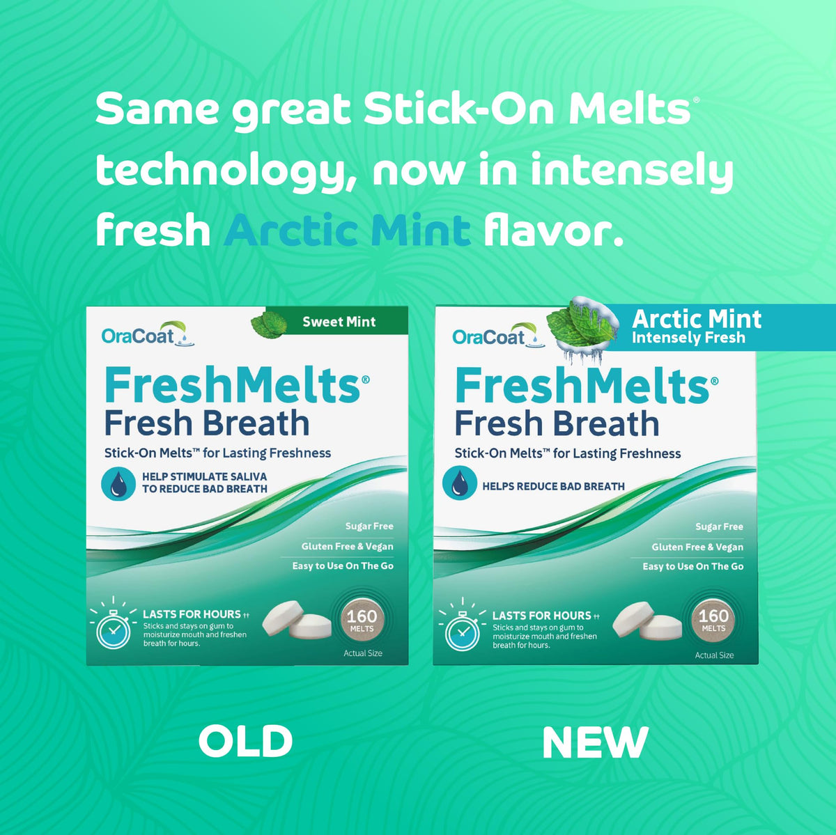 Oracoat FreshMelts شرائح لاصقة لإنتعاش النفس – 60 شريحة، خالية من السكر، غير حمضية، بنكهة النعناع القطبي