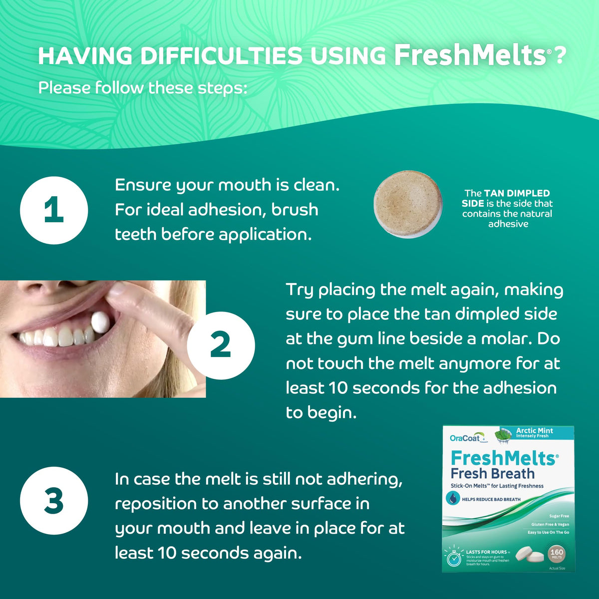 Oracoat FreshMelts شرائح لاصقة لإنتعاش النفس – 60 شريحة، خالية من السكر، غير حمضية، بنكهة النعناع القطبي