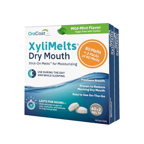 أقراص Oracoat XyliMelts للفم الجاف - عبوة مزدوجة 80 قرص، إكسيليتول خالٍ من السكر، نعناع خفيف، راحة تدوم 8 ساعات