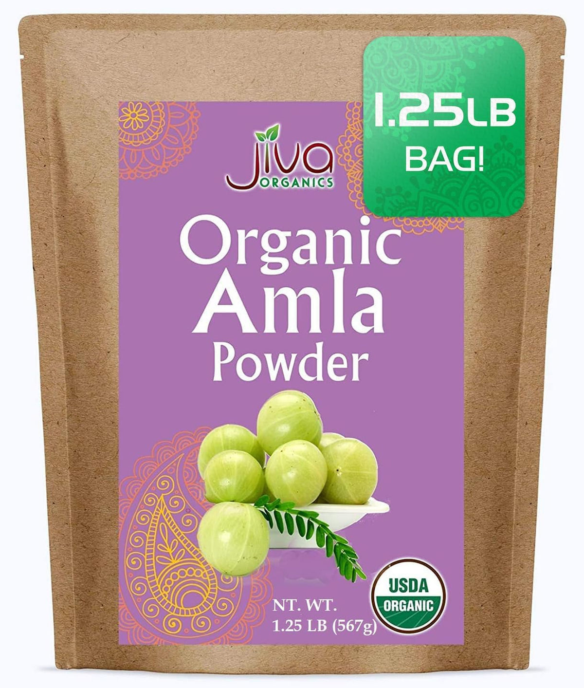 مسحوق أملا عضوي 1.25 رطل – أمالاكي نقي، مختبر معمليًا، خالٍ من الغلوتين | Jiva Organics