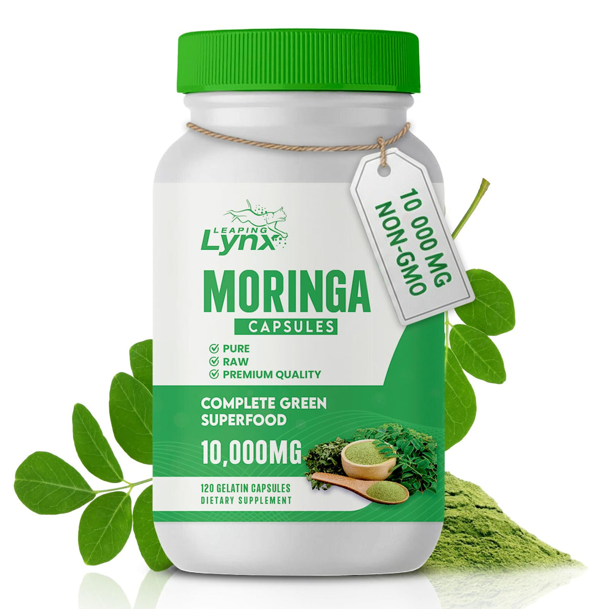 Organic Moringa 1200mg | 120 Capsules (60-Day) β Energy & Immune Support | Non-GMO