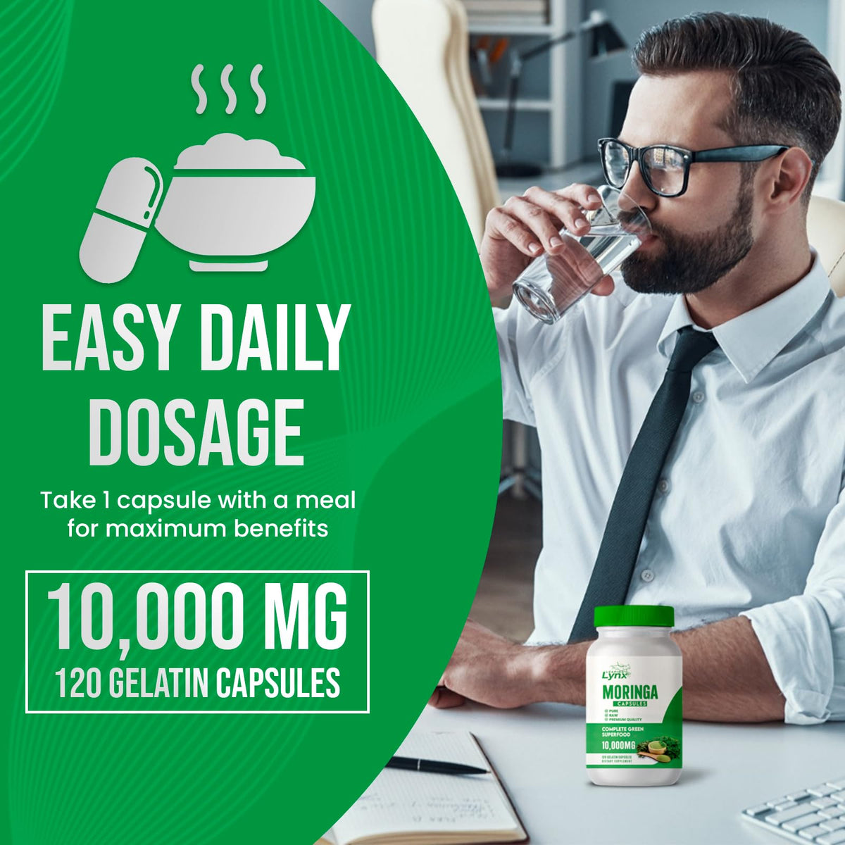 Organic Moringa 1200mg | 120 Capsules (60-Day) β Energy & Immune Support | Non-GMO