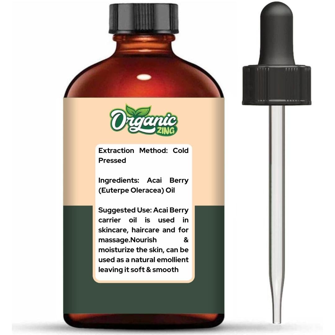 Organic Zing Acai Berry Oil | Pure Carrier Oil for Skincare, Haircare & Massage β 118ml
