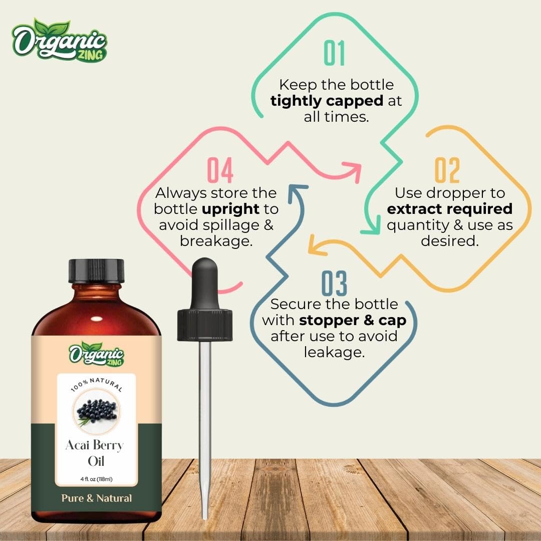 Organic Zing Acai Berry Oil | Pure Carrier Oil for Skincare, Haircare & Massage β 118ml