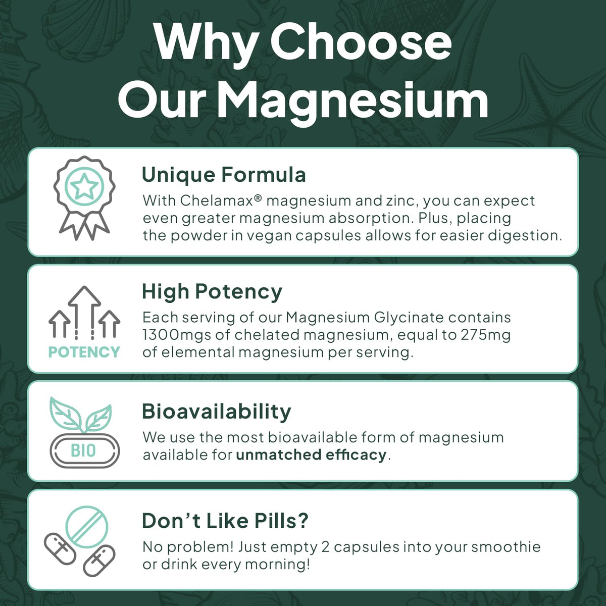 Organics Ocean Magnesium Glycinate with Zinc - Maximum Strength Chelated Magnesium for Sleep & Muscle Cramps - 2 Bottles