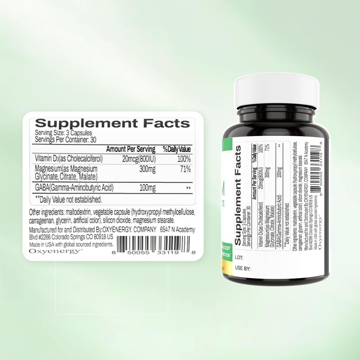 OXYENERGY 3 in 1 Magnesium Complex - 300mg Chelated Triple Magnesium (Glycinate, Malate, Citrate) - Vegan - 90 Capsules