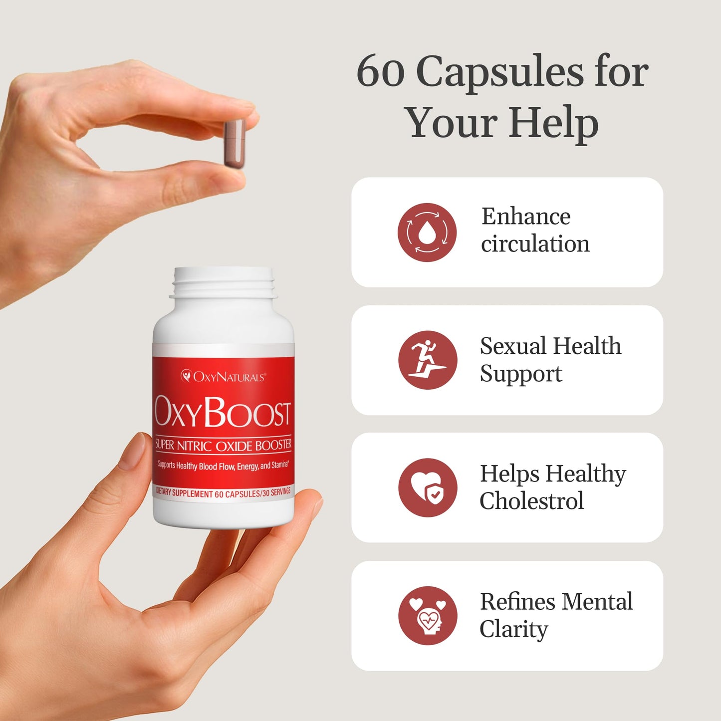 OxyNaturals OxyBoost Nitric Oxide Supplement – Circulation, Heart Health & Energy Support – 180 Capsules (3-Pack)