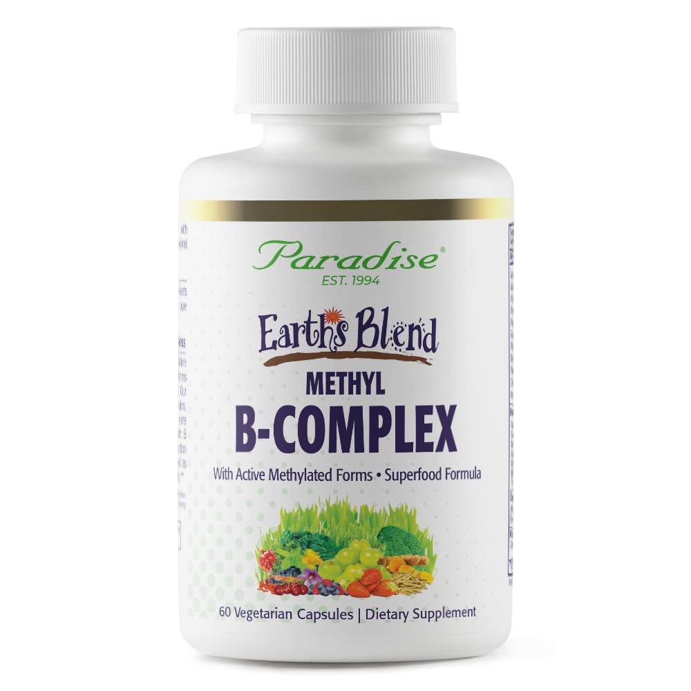 Paradise Herbs Earth's Blend B-Complex β Methylated B Vitamins + Superfoods, 60 Capsules