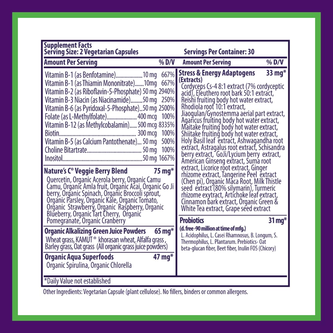 Paradise Herbs Earth's Blend B-Complex β Methylated B Vitamins + Superfoods, 60 Capsules