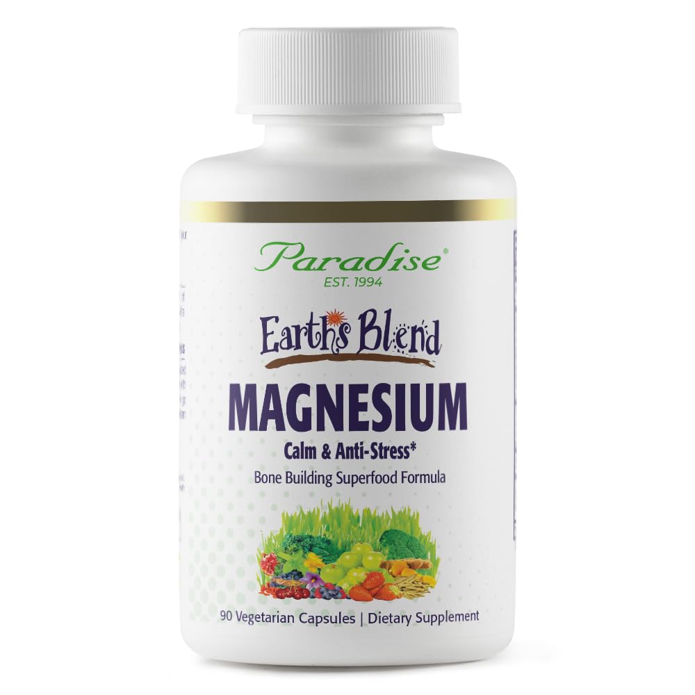 Paradise Herbs Earth's Blend Magnesium Supplement β Stress Relief, Sleep Support, Heart Health, Nerves & Muscles | Vegan, Non-GMO, Gluten Free, 90 Vegetarian Capsules