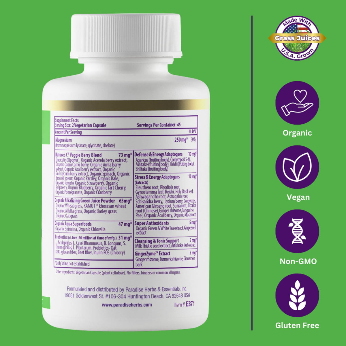 Paradise Herbs Earth's Blend Magnesium Supplement β Stress Relief, Sleep Support, Heart Health, Nerves & Muscles | Vegan, Non-GMO, Gluten Free, 90 Vegetarian Capsules