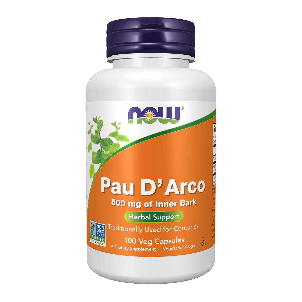 NOW Foods Pau D'Arco 500 mg (Tabebuia heptaphylla) – دعم عشبي، 100 كبسولة نباتية