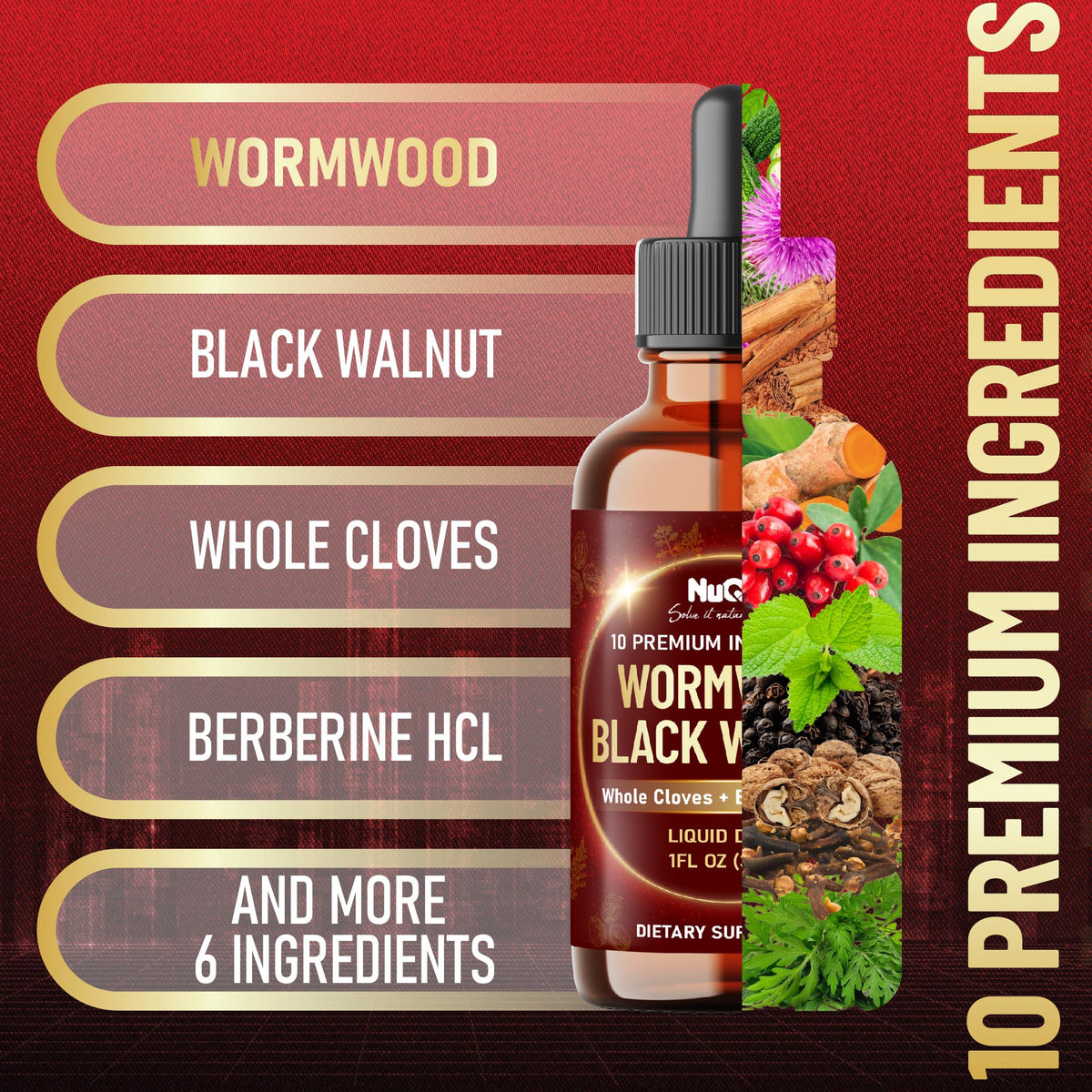 Gocce liquide 10 in 1 di Assenzio con Assenzio, Noce Nera, Chiodi di Garofano Interi, Berberina, Cardo Mariano, Curcuma, Zenzero, Cardo Mariano e Altro - Gocce liquide da 30ml per 30 giorni