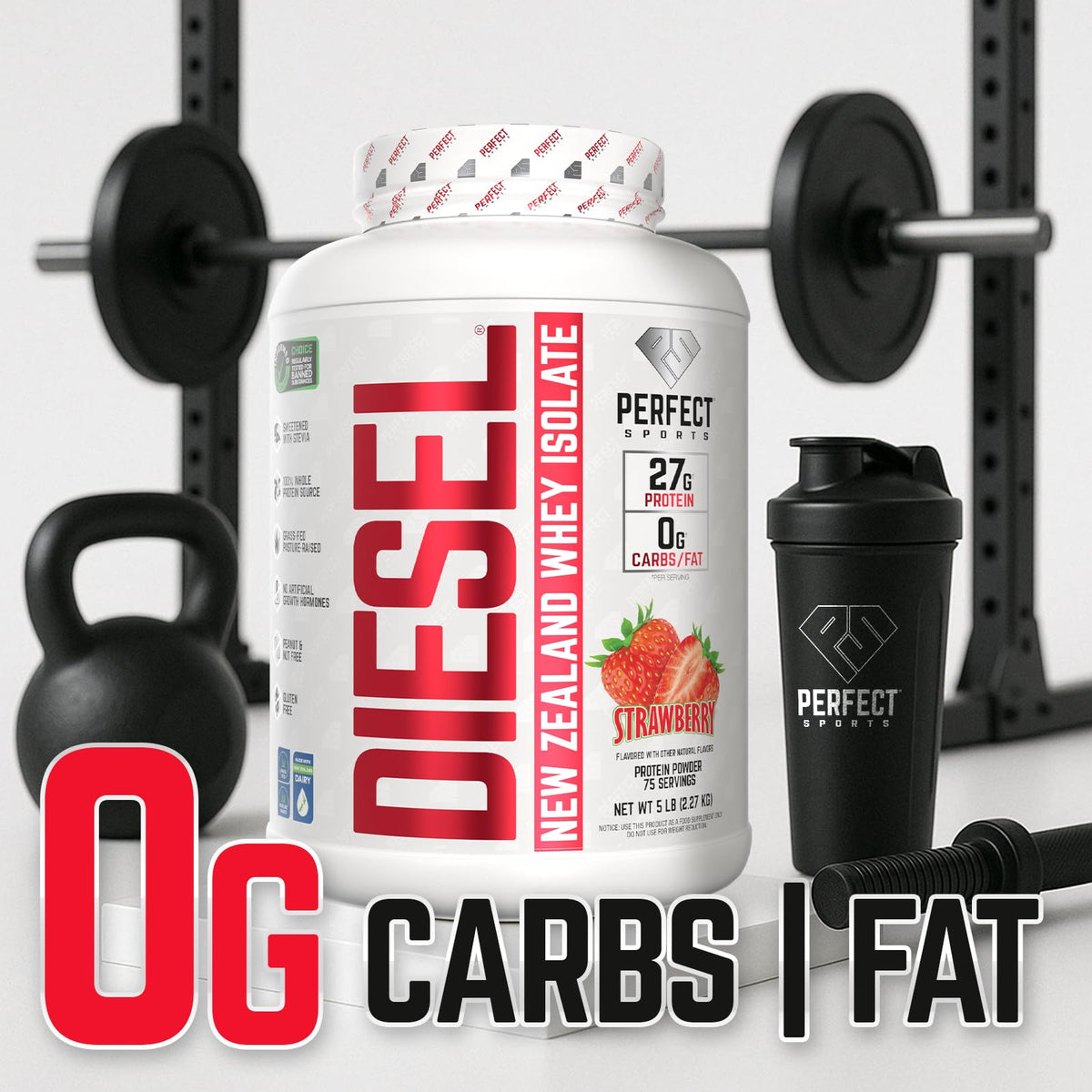 PERFECT SPORTS Diesel 100% New Zealand Whey Protein Isolate β 5 lb Strawberry | 27g Protein, 0g Carbs, 0g Fat | Stevia-Sweetened