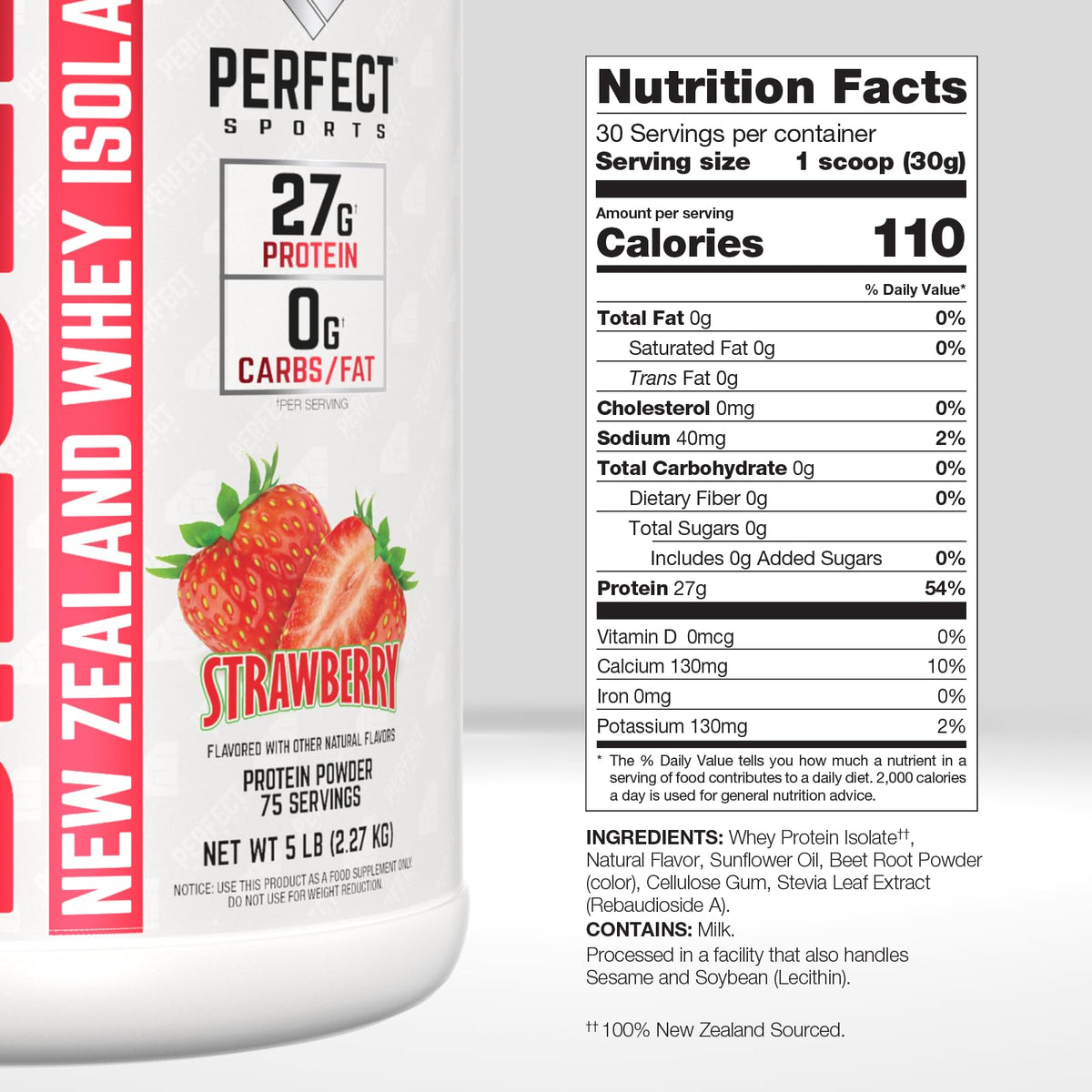 PERFECT SPORTS Diesel 100% New Zealand Whey Protein Isolate β 5 lb Strawberry | 27g Protein, 0g Carbs, 0g Fat | Stevia-Sweetened
