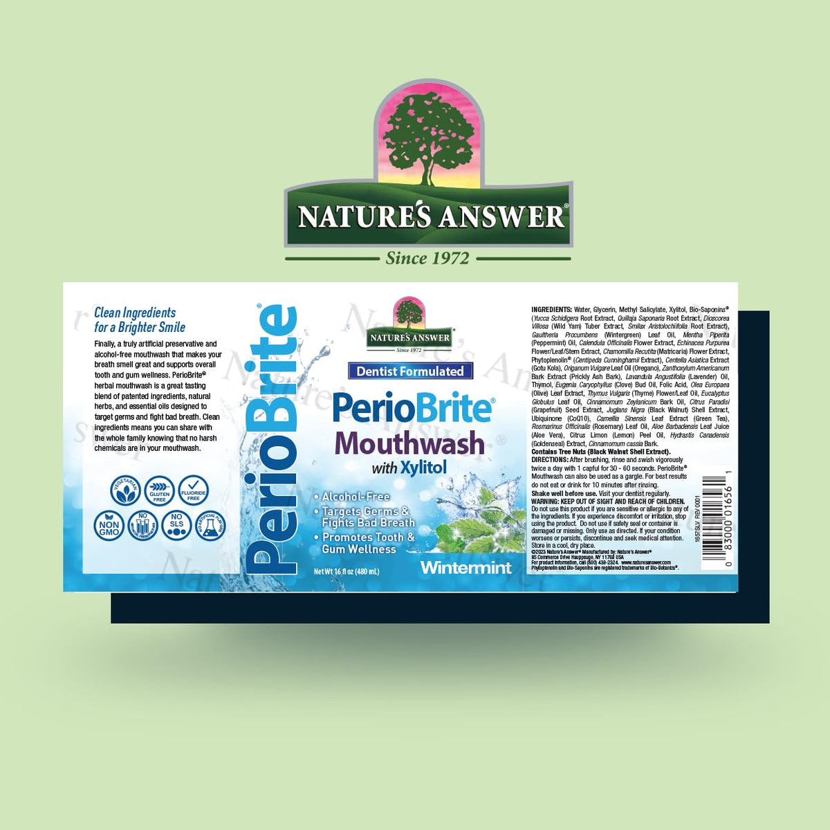 Nature's Answer PerioBrite Winter Mint Mouthwash β Fluoride-Free, Alcohol-Free & Vegan (16oz)