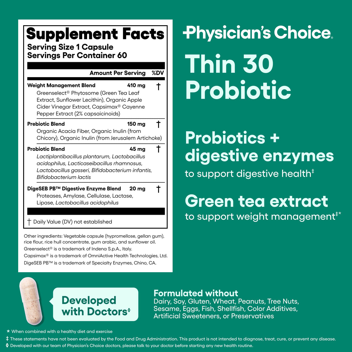Physician's CHOICE Probiotics β Weight Management & Bloating (6 Strains) β 60 CT