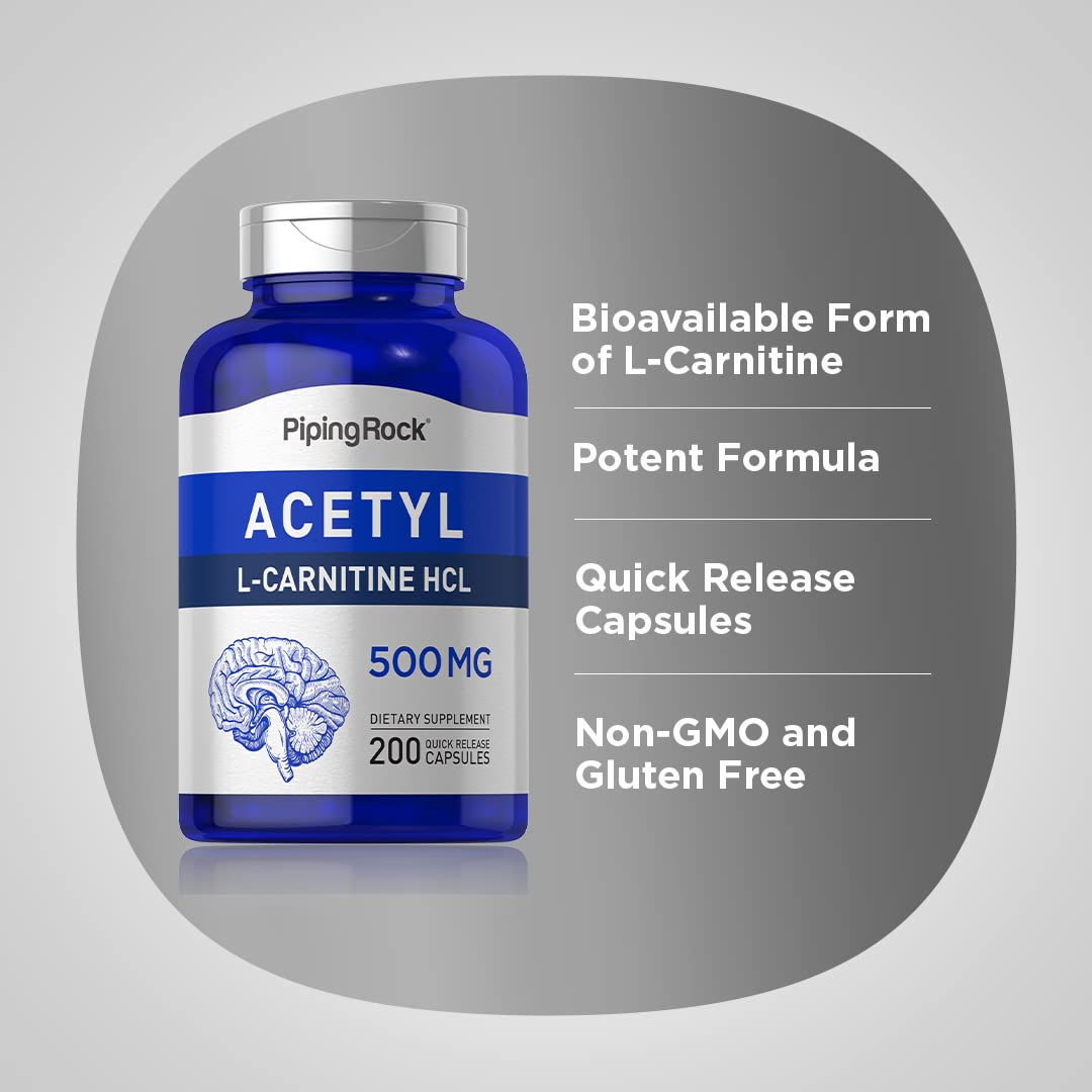 Piping Rock Acetyl L-Carnitine HCL 500 mg β 200 Capsules | Non-GMO & Gluten Free
