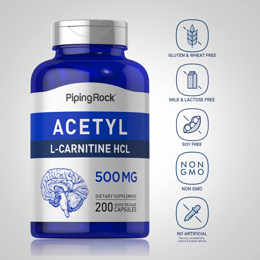 Piping Rock Acetyl L-Carnitine HCL 500 mg β 200 Capsules | Non-GMO & Gluten Free