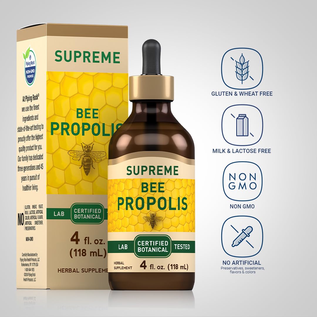 Piping Rock Bee Propolis Extract Tincture β 4 Fl Oz | Non-GMO, Gluten Free