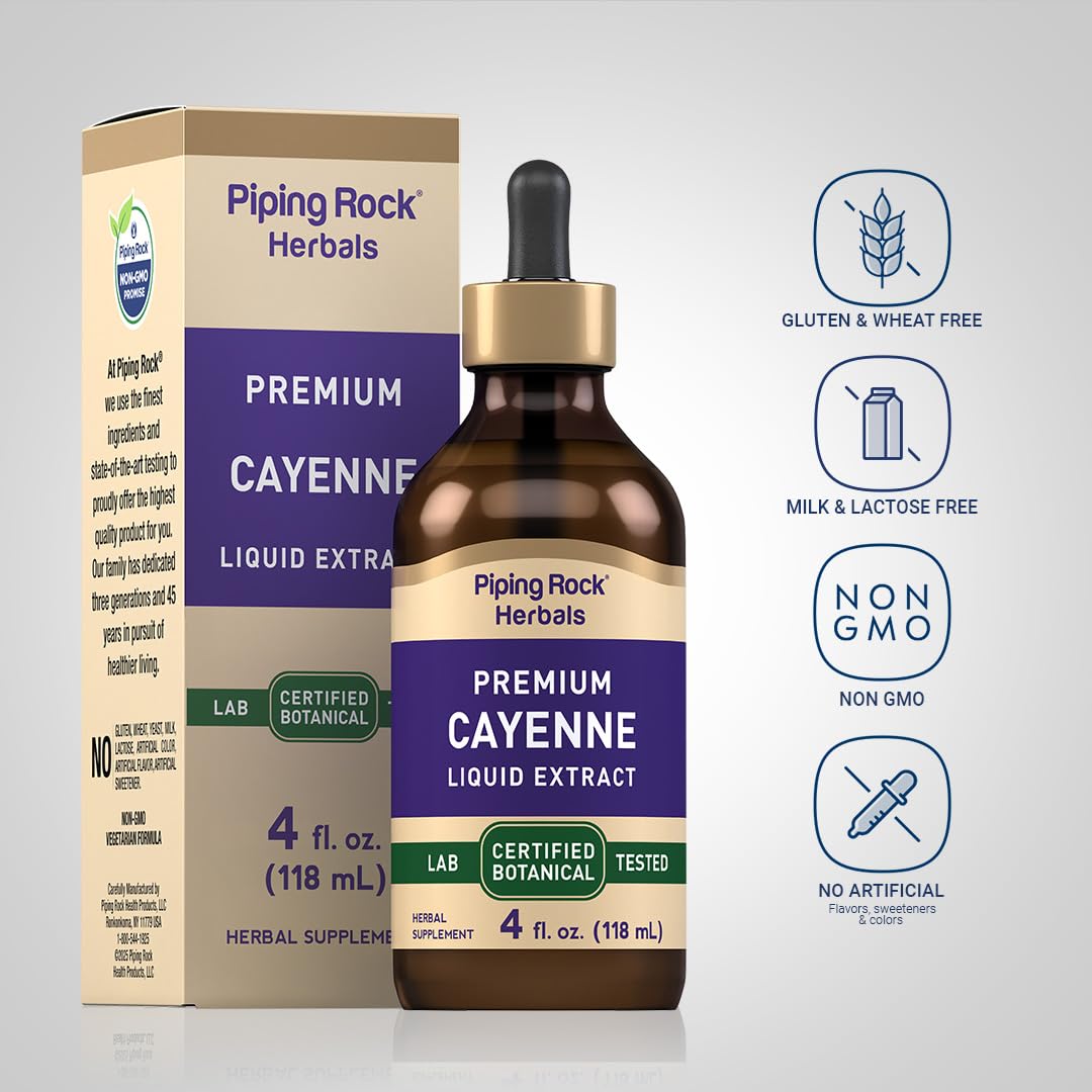 Piping Rock Cayenne Pepper Drops β 4 Oz Tincture | Alcohol Free, Non-GMO, Gluten Free
