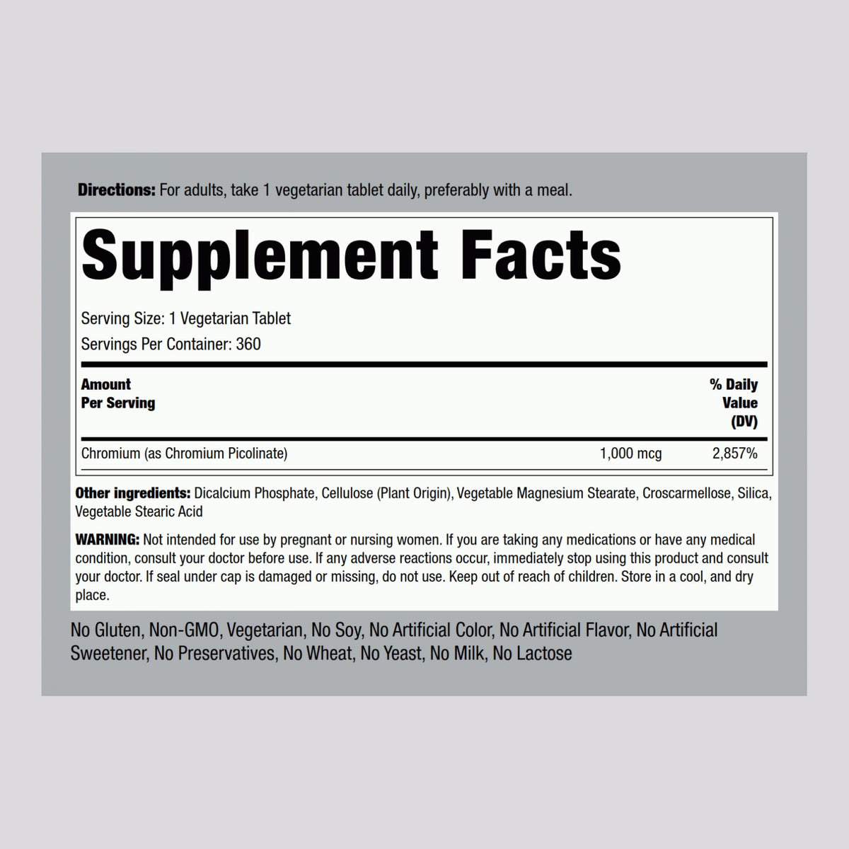 Piping Rock Chromium Picolinate 1000mcg – 360 Tablets | Vegetarian, Non-GMO, Gluten Free