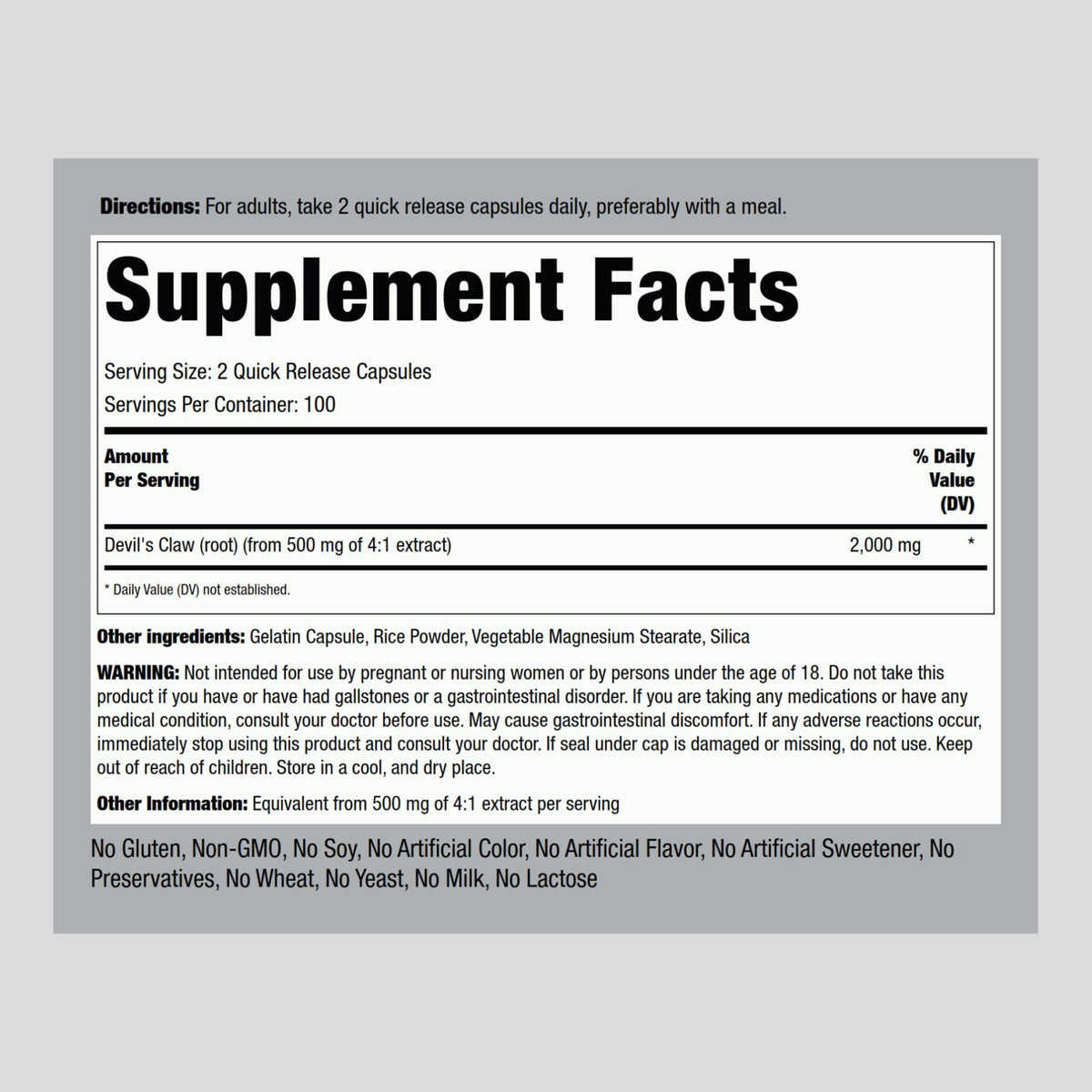 Piping Rock Devils Claw 2000mg | 200 Capsules | Herbal Supplement | Concentrated Extract | Non-GMO, Gluten Free