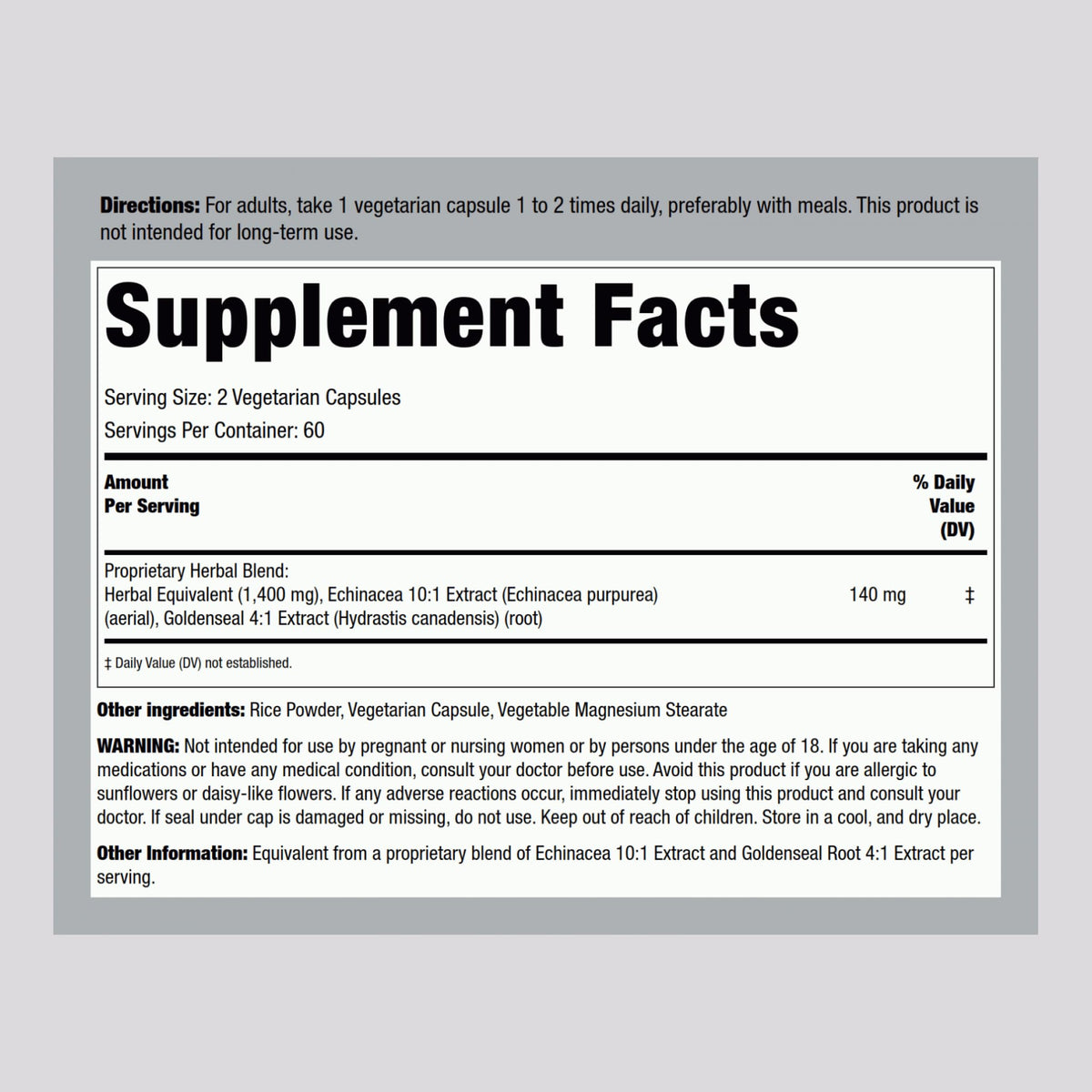 Piping Rock Echinacea Goldenseal Capsules 1400mg – 120 Vegetarian Capsules | Non-GMO, Gluten Free