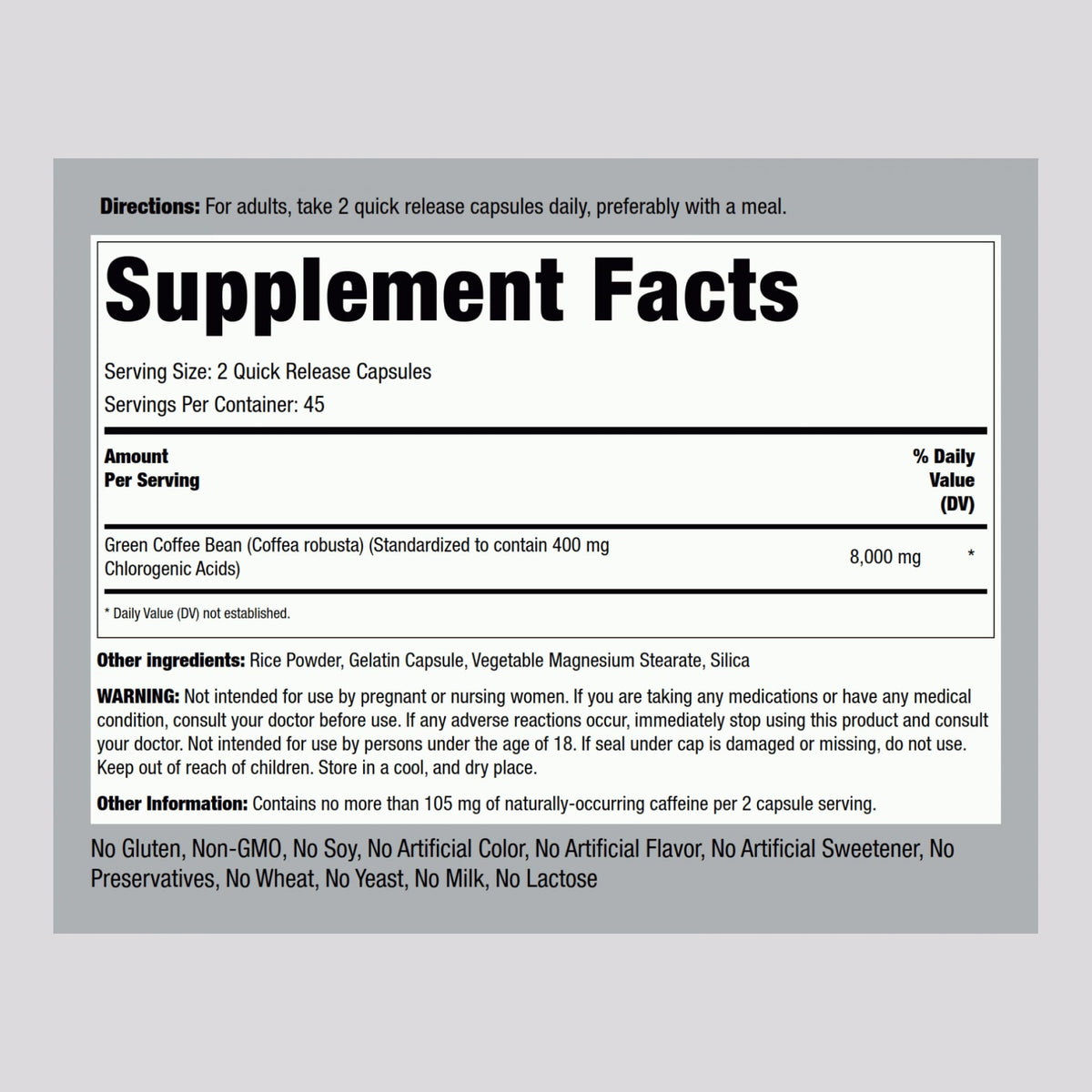 Piping Rock Green Coffee Bean Extract 8000 mg - 90 Capsules | Non-GMO & Gluten Free