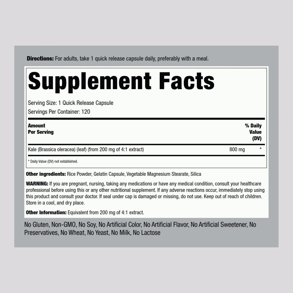 Piping Rock Kale Extract Capsules 800mg – 120 Count (Pack of 2) | Gluten Free & Non-GMO