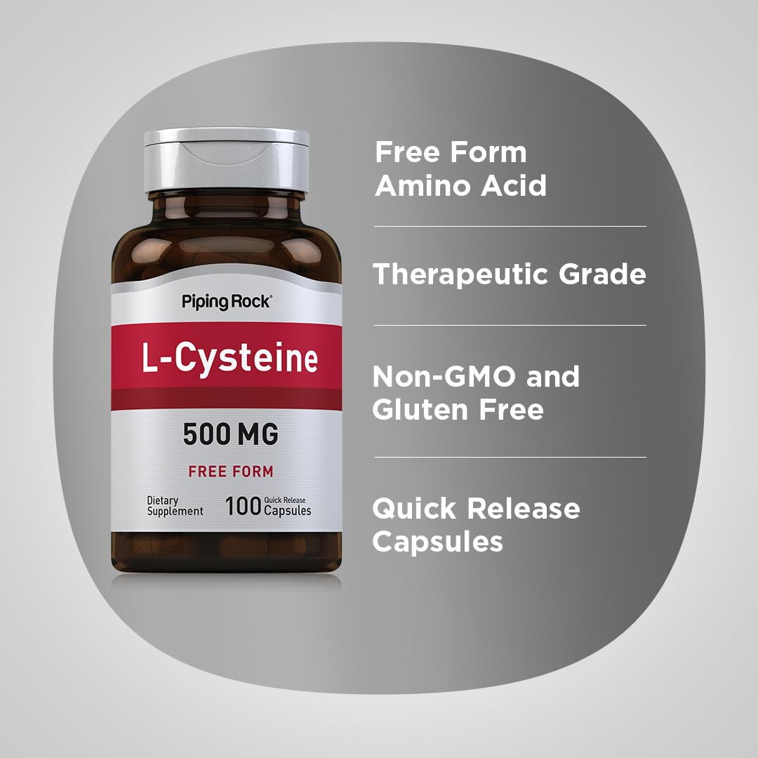 Piping Rock L-Cysteine 500 mg β 100 Capsules | Free Form, Non-GMO & Gluten Free