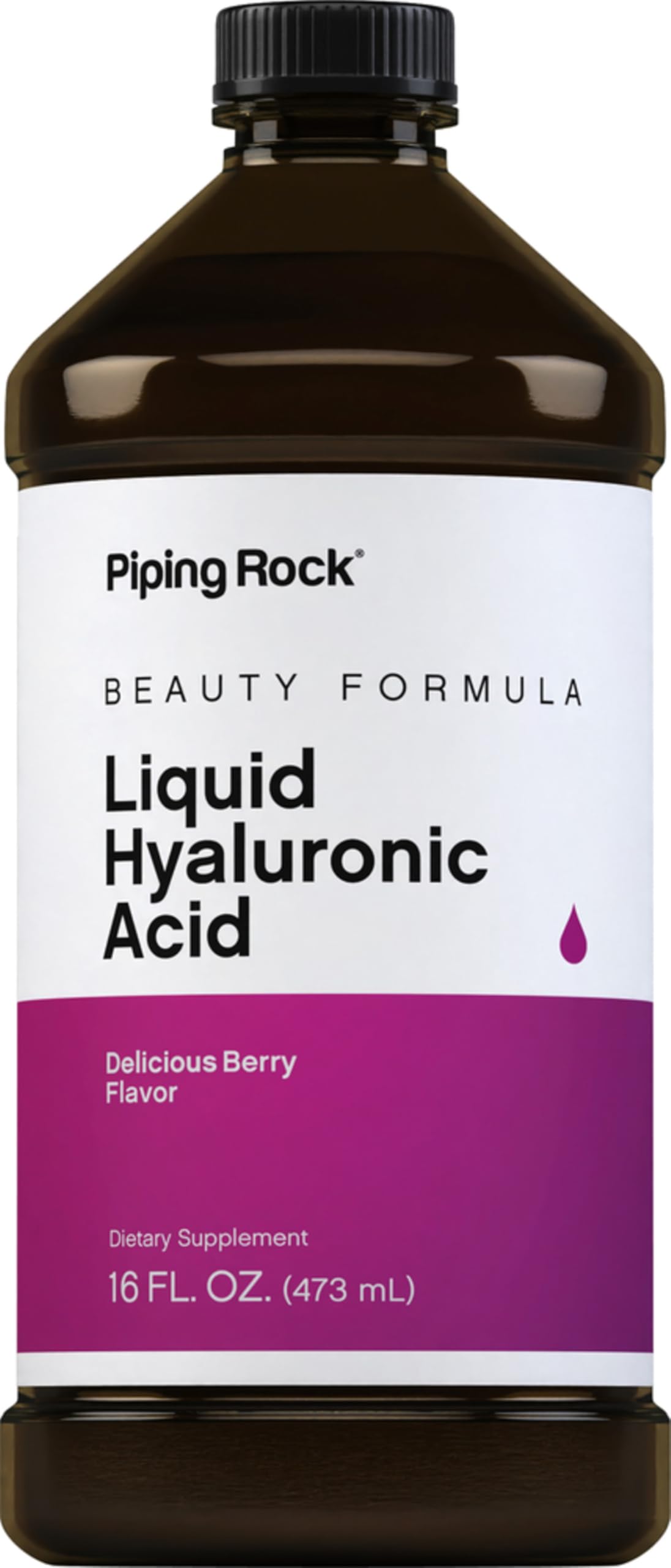 Piping Rock Liquid Hyaluronic Acid Supplement β 100mg, 16 fl oz | Natural Berry Flavor | Vegetarian, Non-GMO, Gluten Free