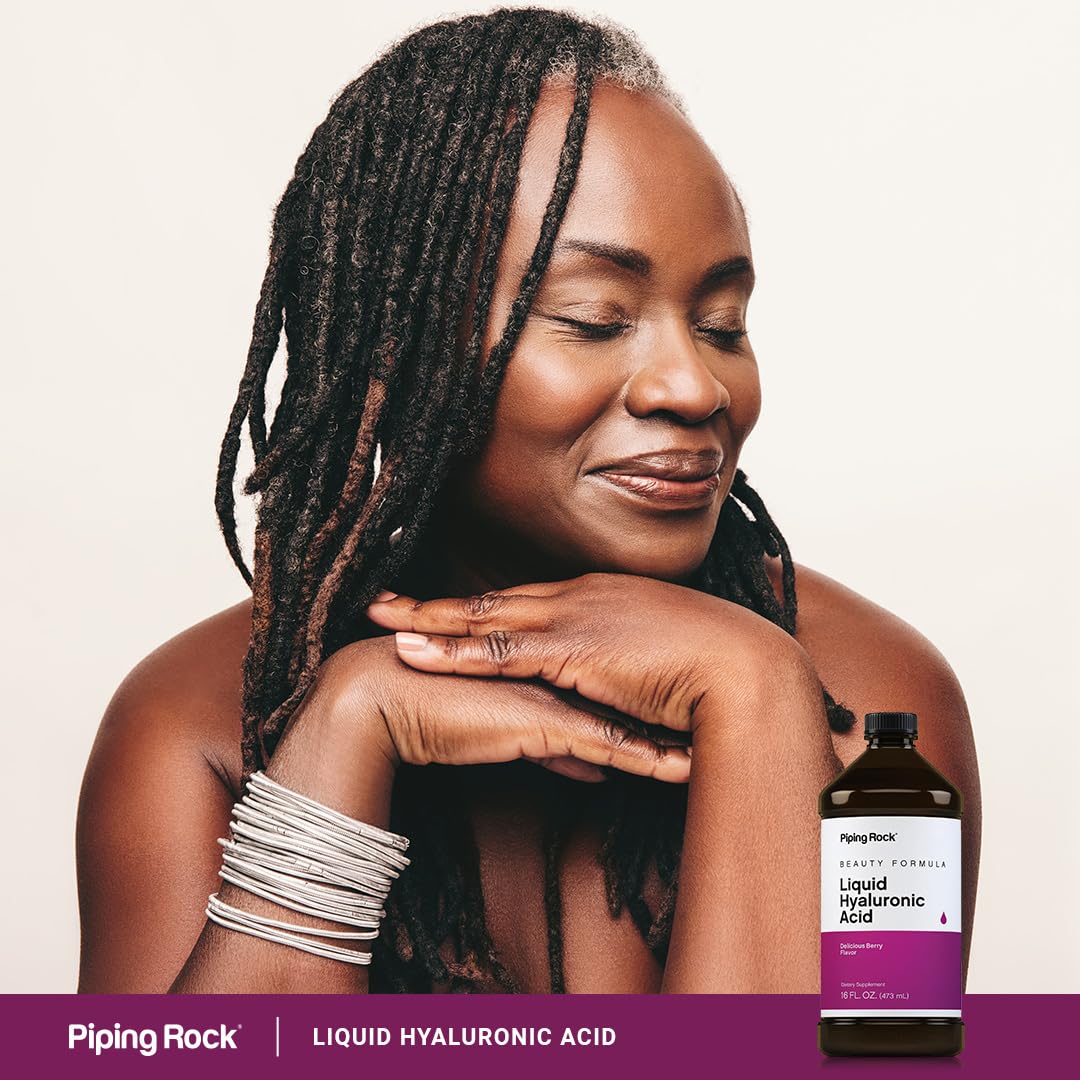 Piping Rock Liquid Hyaluronic Acid Supplement β 100mg, 16 fl oz | Natural Berry Flavor | Vegetarian, Non-GMO, Gluten Free