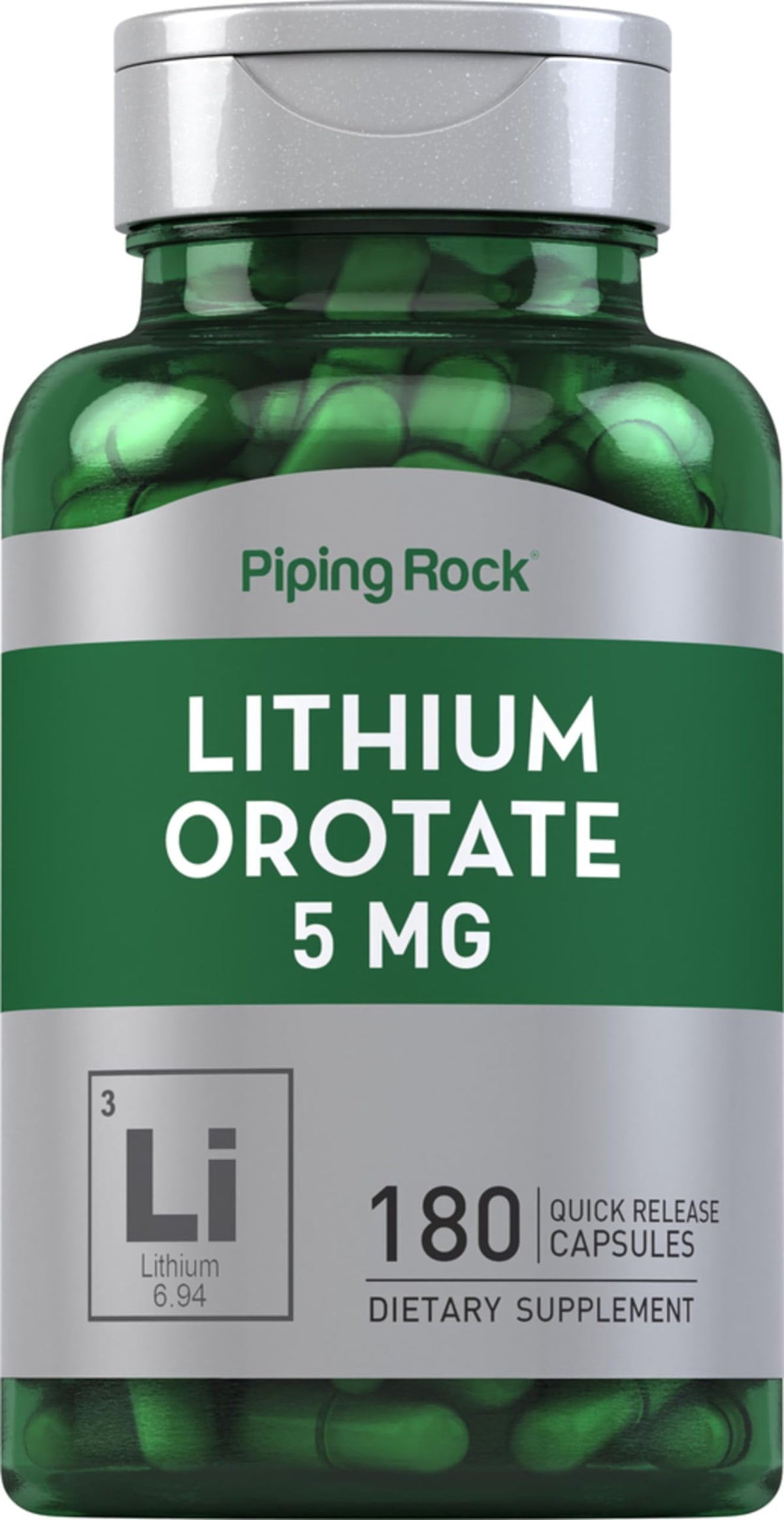 Piping Rock Lithium Orotate Supplement β 5 mg, 180 Capsules | Non-GMO, Gluten Free