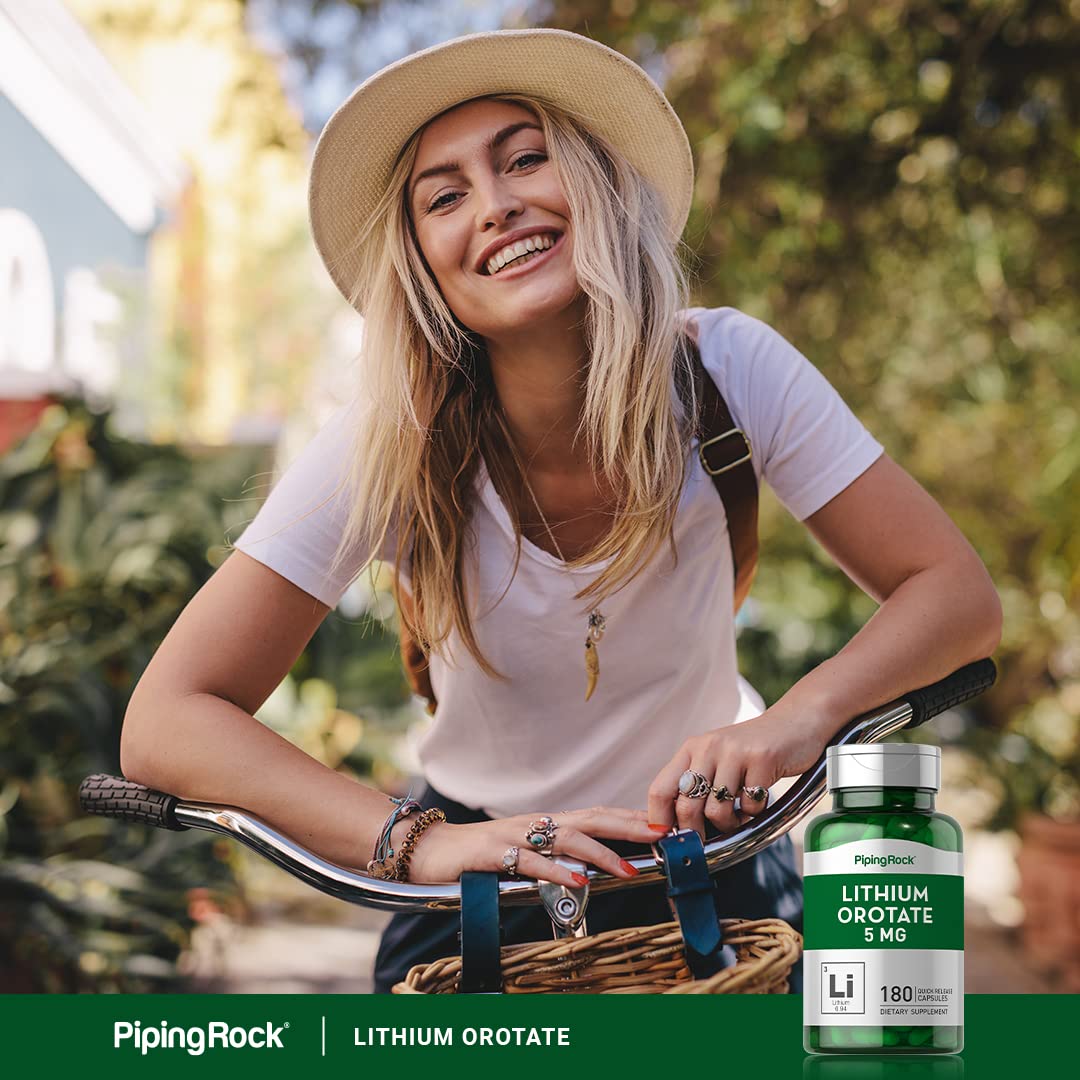 Piping Rock Lithium Orotate Supplement β 5 mg, 180 Capsules | Non-GMO, Gluten Free