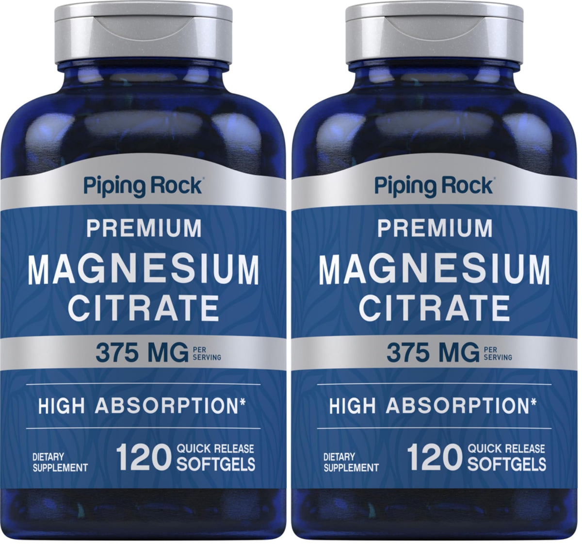 Piping Rock Magnesium Citrate 375 mg - 120 Softgels - High Absorption - Non-GMO, Gluten Free (Pack of 2)