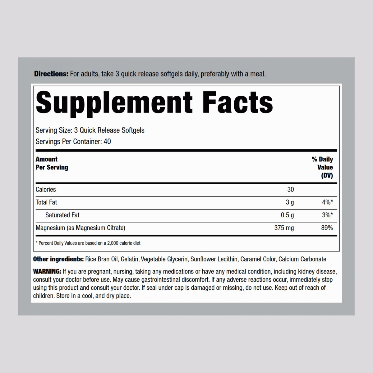 Piping Rock Magnesium Citrate 375 mg - 120 Softgels - High Absorption - Non-GMO, Gluten Free (Pack of 2)