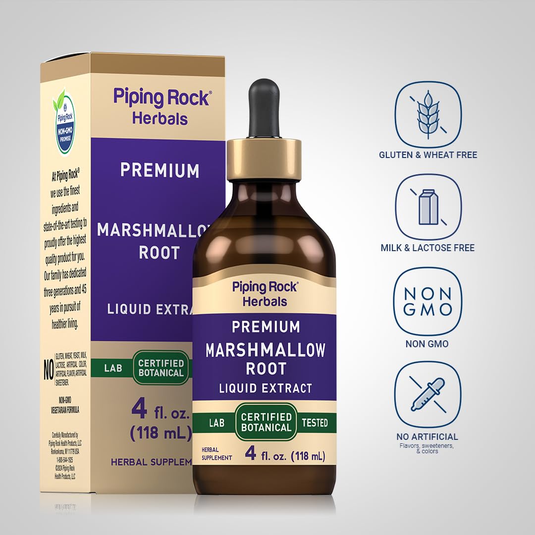 Piping Rock Marshmallow Root Extract Liquid β Alcohol-Free Tincture (4 Oz), Vegetarian, Non-GMO, Gluten Free