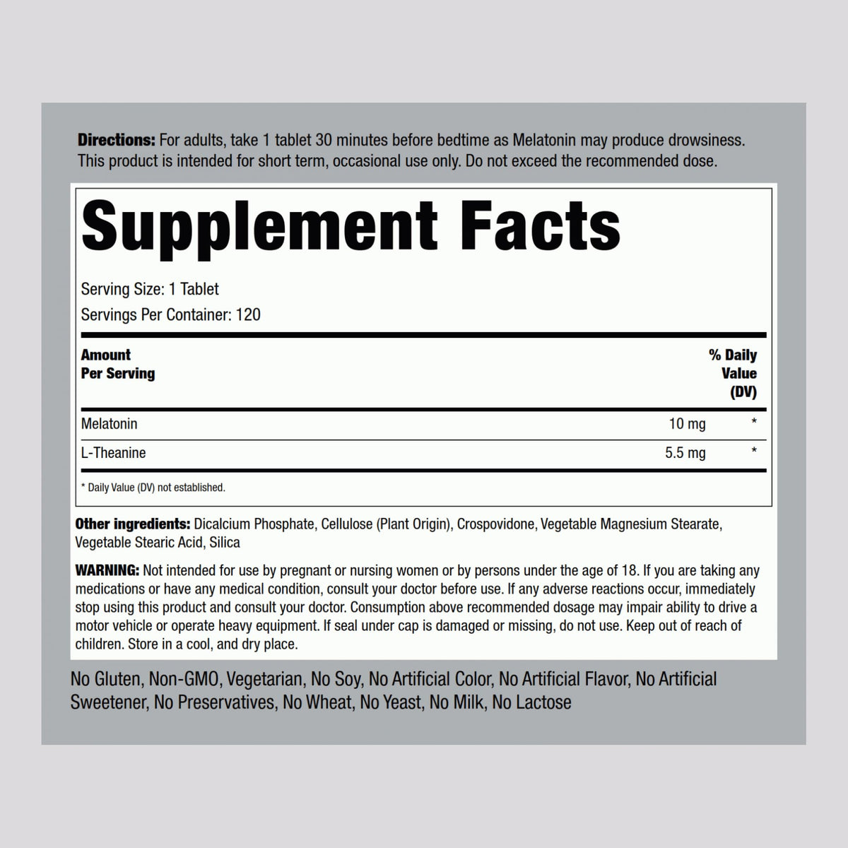 Piping Rock Melatonin 10mg | 120 Tablets | with L-Theanine | Adult Sleep Supplement | Extra Strength Formula | Vegetarian, Non-GMO, Gluten Free