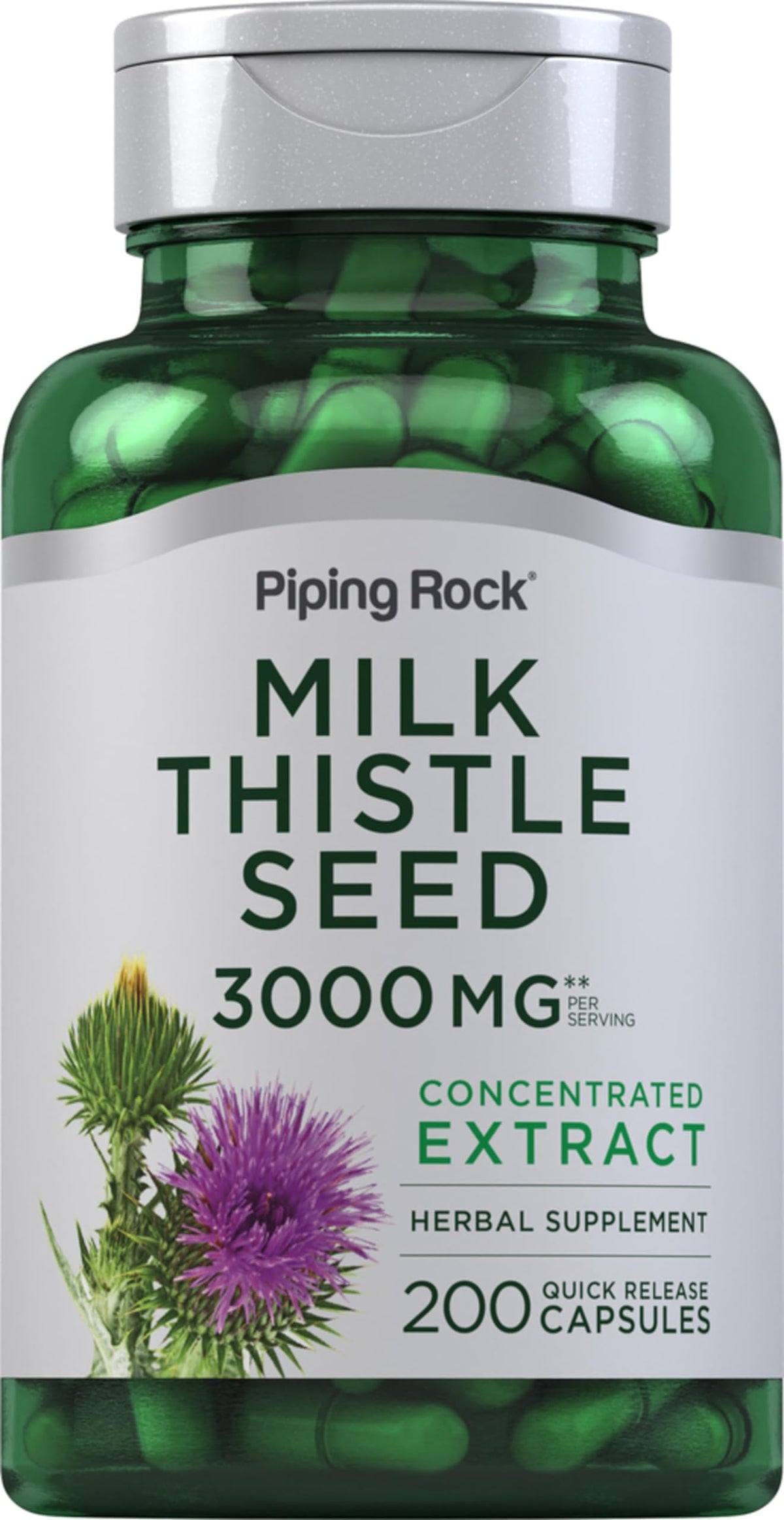 Piping Rock Milk Thistle 3000mg β 200 Capsules (Non-GMO, Gluten Free)