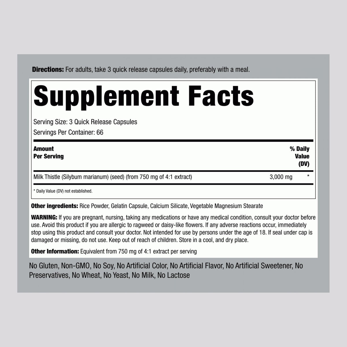 Piping Rock Milk Thistle 3000mg β 200 Capsules (Non-GMO, Gluten Free)