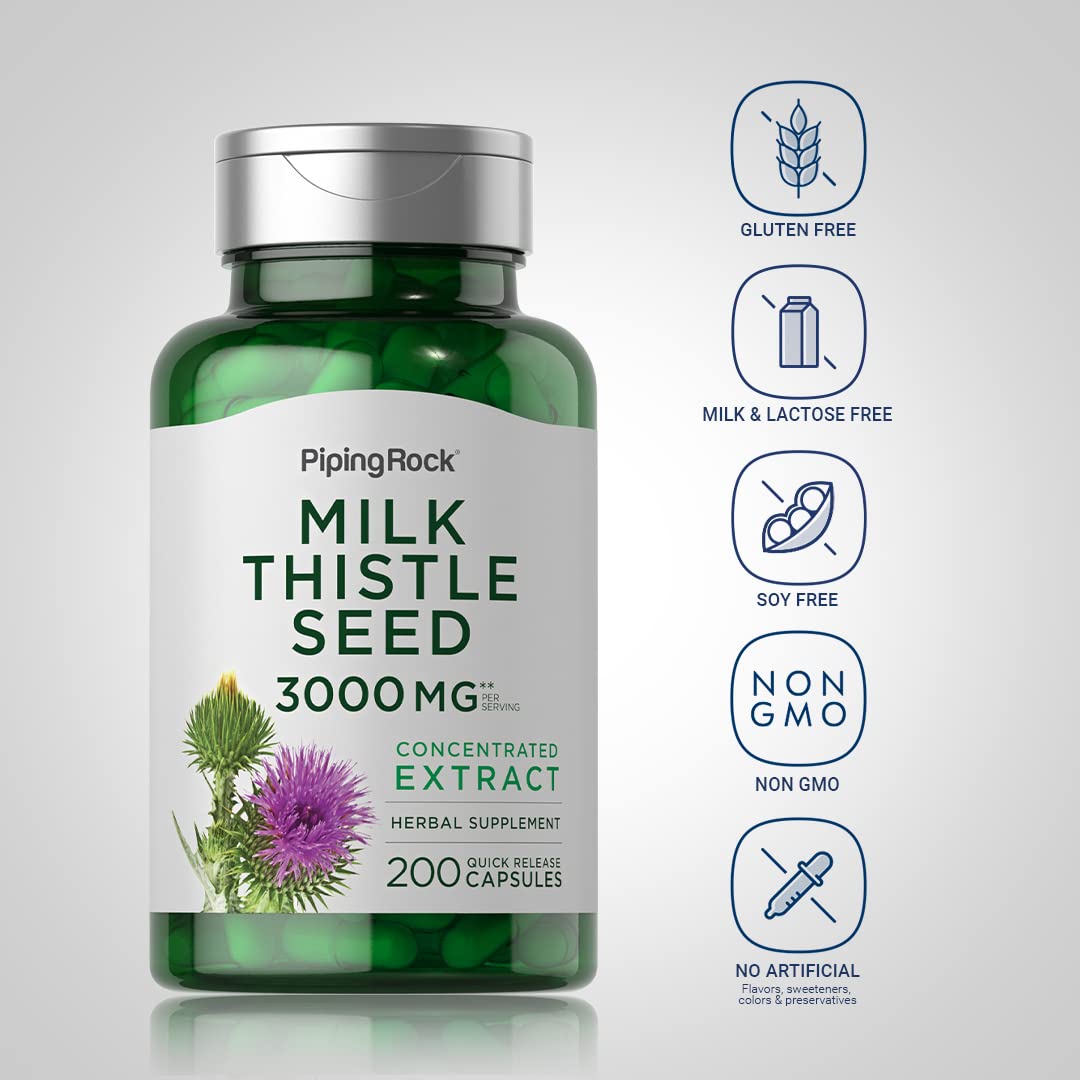 Piping Rock Milk Thistle 3000mg β 200 Capsules (Non-GMO, Gluten Free)