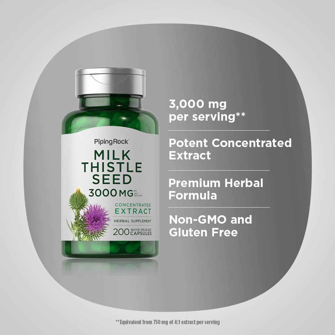Piping Rock Milk Thistle 3000mg β 200 Capsules (Non-GMO, Gluten Free)