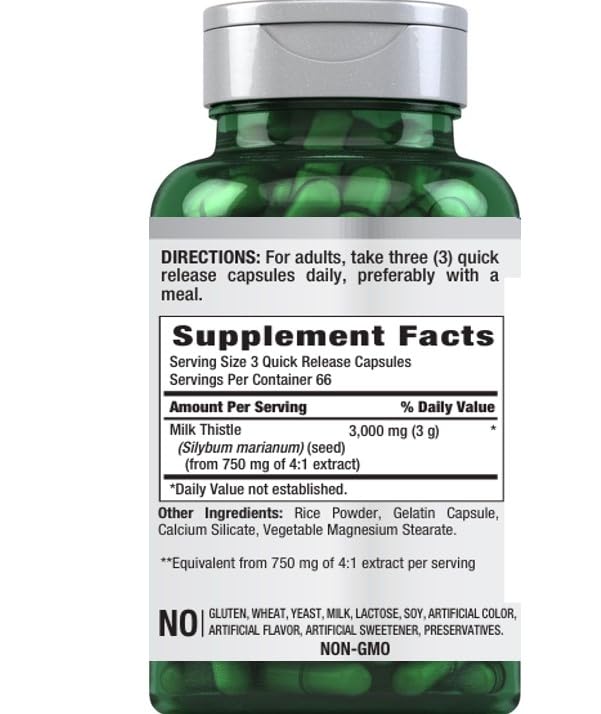 Piping Rock Milk Thistle 3000mg β 200 Capsules (Non-GMO, Gluten Free)