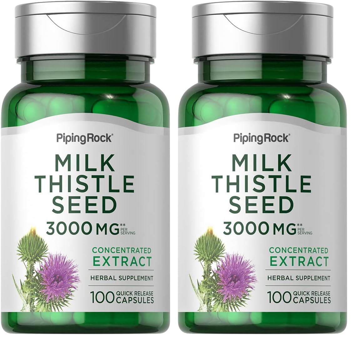 Piping Rock Milk Thistle 3000mg β 100 Capsules | Non-GMO & Gluten Free (Pack of 2)
