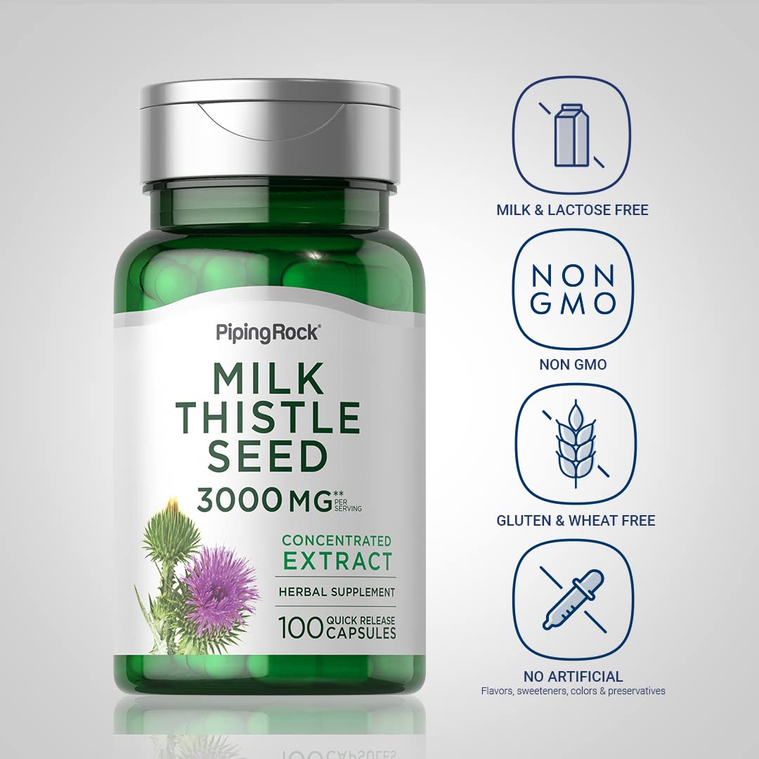 Piping Rock Milk Thistle 3000mg β 100 Capsules | Non-GMO & Gluten Free (Pack of 2)