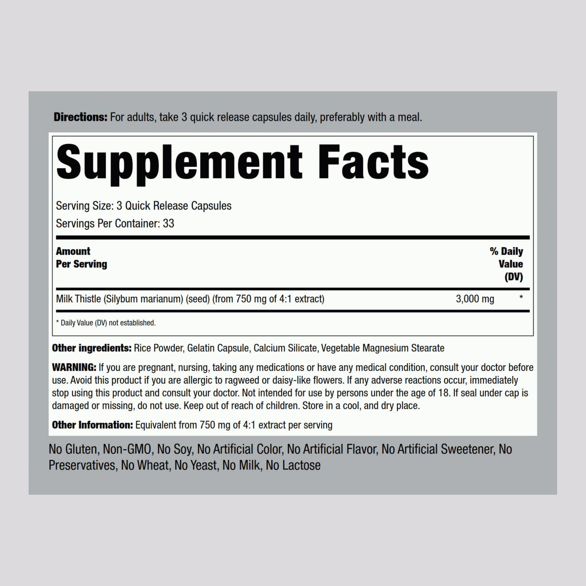 Piping Rock Milk Thistle 3000mg - 100 Capsules | Concentrated Herbal Extract | Non-GMO, Gluten Free