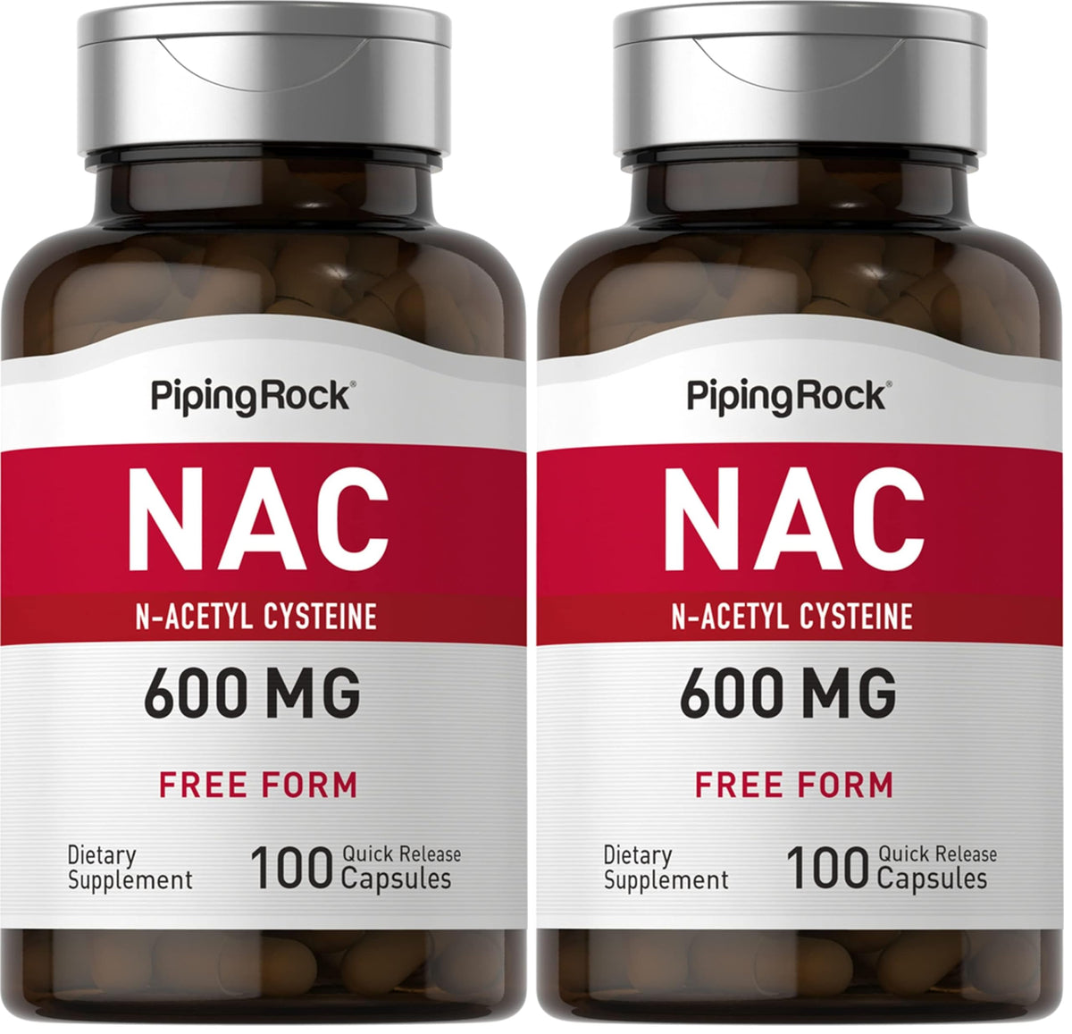 Piping Rock NAC 600mg N-Acetyl Cysteine β 100 Capsules (Pack of 2)