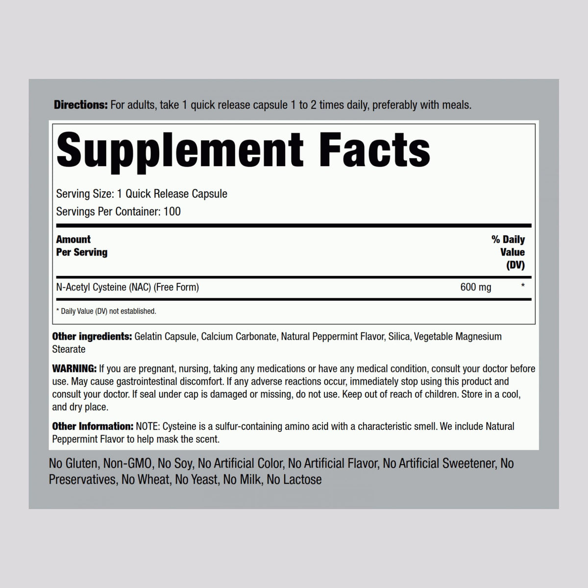 Piping Rock NAC 600mg N-Acetyl Cysteine β 100 Capsules (Pack of 2)